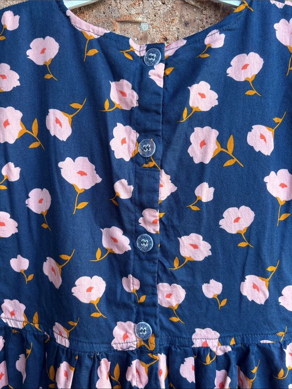 Pink chicken Girls Navy Floral Dress with Pink Flowers